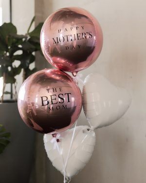 Bouquet globos rosa y corazones